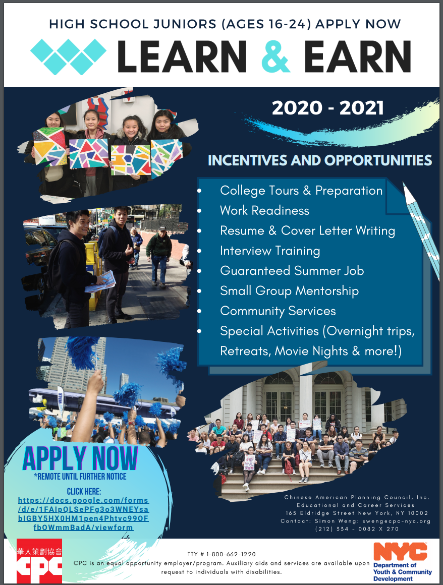 Apply Now CPC Learn & Earn Manhattan's Afterschool Program for Rising